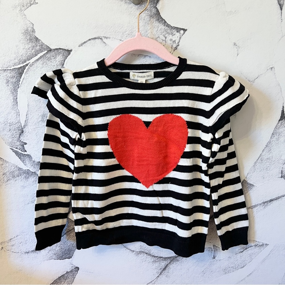 TUCKER & TATE Black White RED Heart Ruffle Sweater TODDLER 2T